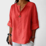 Regula™ | Linen Blouse with V-Neck and Button