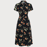 Glória - Black Floral Midi Dress