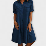 Kerstin | Denim Dress with Shirt Collar and Breast Pockets