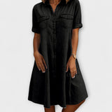 Kerstin | Denim Dress with Shirt Collar and Breast Pockets