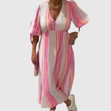 Christiane | Maxi Dress with Feather Motif Print and V-Neck