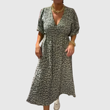 Christiane | Maxi Dress with Feather Motif Print and V-Neck