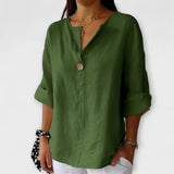 Regula™ | Linen Blouse with V-Neck and Button