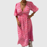 Christiane | Maxi Dress with Feather Motif Print and V-Neck