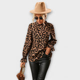 Kayla - Leopard Blouse with Pleated Collar