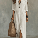 Black Button-Front Bohemian Shirt Maxi Dress