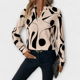 Edith - Elegant Long-Sleeved Blouse with Pointed Neckline