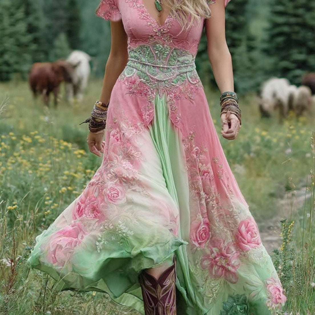 Serena - Short Floral Maxi Dress
