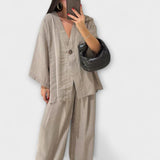 Jacqueline - Casual V-Neck Top and Pants Duo