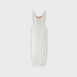 Draped Maxi Dress with Sculptural Skirt and Side Slit