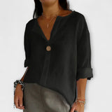 Regula™ | Linen Blouse with V-Neck and Button