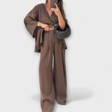Jacqueline - Casual V-Neck Top and Pants Duo