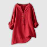 Rosmarie™ | Linen Blouse with V-Neck and Button Placket
