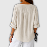 Regula™ | Linen Blouse with V-Neck and Button