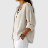 Regula™ | Linen Blouse with V-Neck and Button