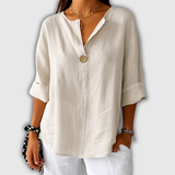 Regula™ | Linen Blouse with V-Neck and Button
