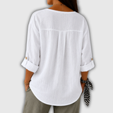 Regula™ | Linen Blouse with V-Neck and Button