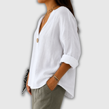 Regula™ | Linen Blouse with V-Neck and Button
