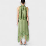 Kaia - Blouse with Lace Trim and Pleated Neckline in Set