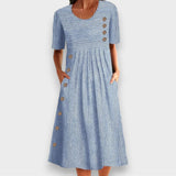 Cecily | Striped Midi Dress with Button Details and Pockets