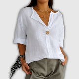 Regula™ | Linen Blouse with V-Neck and Button