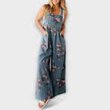 Bethany - Floral Pattern Wide Denim Overall