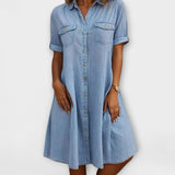 Kerstin | Denim Dress with Shirt Collar and Breast Pockets
