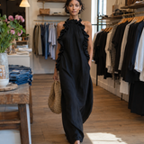 Helene | Sleeveless Linen Maxi Dress with Ruffles