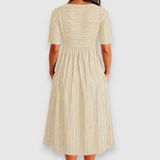 Cecily | Striped Midi Dress with Button Details and Pockets
