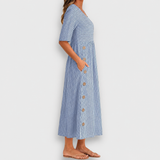 Cecily | Striped Midi Dress with Button Details and Pockets