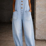 Ava - Vintage Washed Cotton Denim Overalls