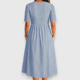 Cecily | Striped Midi Dress with Button Details and Pockets