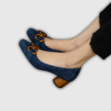 Mathilda | Suede-Effect Orthopaedic Block Heel with Gold Buckle