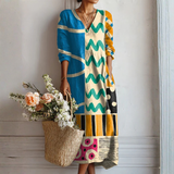 Erika | Graphic Midi Dress with Color Blocks