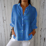 Clara - Striped Modern Blue Blouse