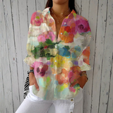 Inês - Elegant Watercolor Blouse with Floral Pattern