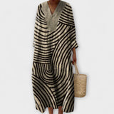 Abigail | Dress with Graphic Line Print and V-Neck