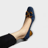 Mathilda | Suede-Effect Orthopaedic Block Heel with Gold Buckle