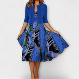 Cornelia | Midi Dress in Two-Piece Look with Floral Print