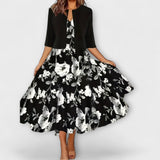 Cornelia | Midi Dress in Two-Piece Look with Floral Print
