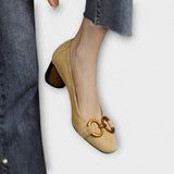 Mathilda | Suede-Effect Orthopaedic Block Heel with Gold Buckle