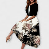 Cornelia | Midi Dress in Two-Piece Look with Floral Print