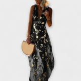 Flowy Dress with V-Neck and Sequin Details