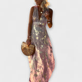 Flowy Dress with V-Neck and Sequin Details