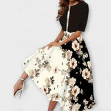 Cornelia | Midi Dress in Two-Piece Look with Floral Print