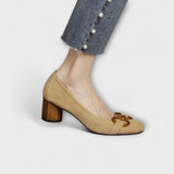 Mathilda | Suede-Effect Orthopaedic Block Heel with Gold Buckle