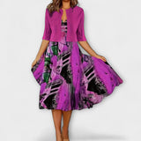 Cornelia | Midi Dress in Two-Piece Look with Floral Print