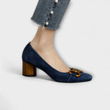 Mathilda | Suede-Effect Orthopaedic Block Heel with Gold Buckle
