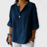 Regula™ | Linen Blouse with V-Neck and Button