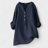 Rosmarie™ | Linen Blouse with V-Neck and Button Placket